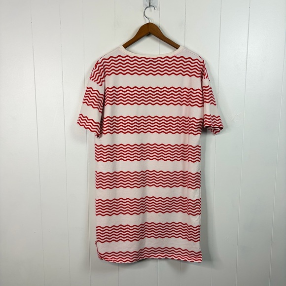 Oliver Bonas Red & White Wavy  Striped Oversized T-Shirt Dress Size 14 Staple - Picture 4 of 9
